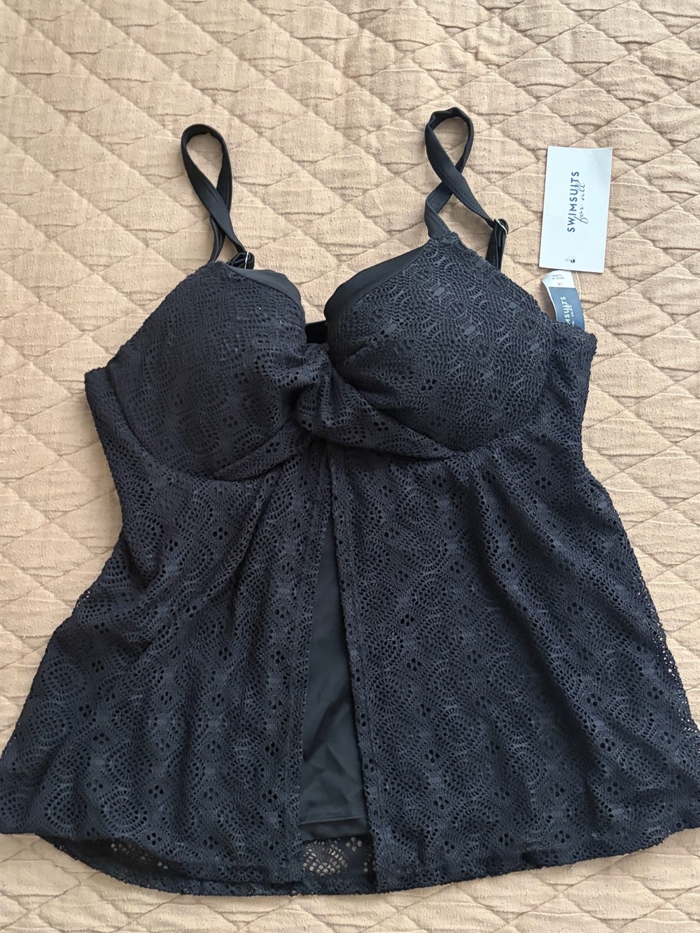 Swimsuits For All Black Lace Tankini Top size 14 NWT